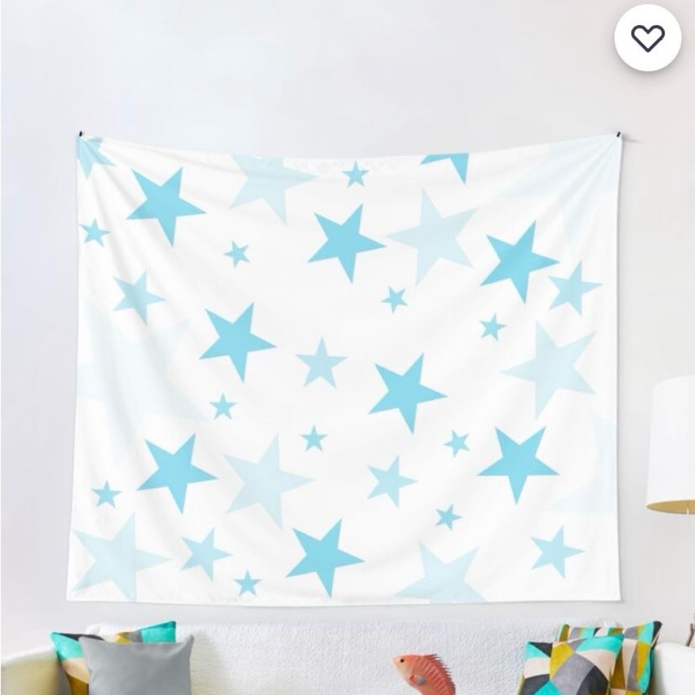 White tapestry with blue stars